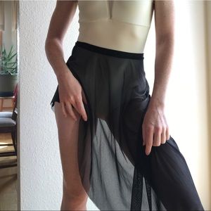 Elevé Black Mesh Asymmetrical Skirt